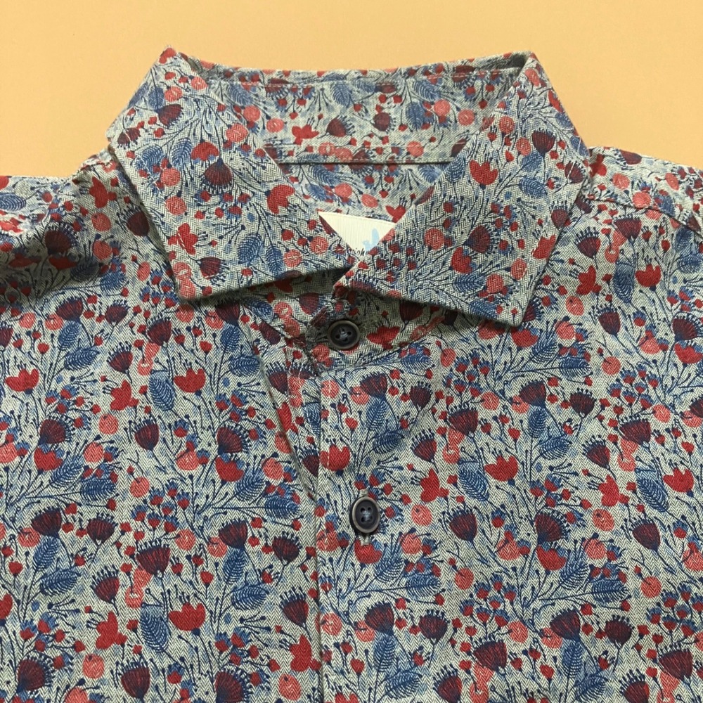 Johnnie-O Hangin' Out Men's Medium Floral Button Down Shirt  Red Blue Prep Party - Picture 3 of 10